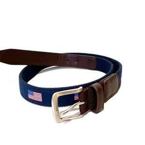 Men's Canvas Ribbon American Flag Patriotic Belt Size Large Blue White Red